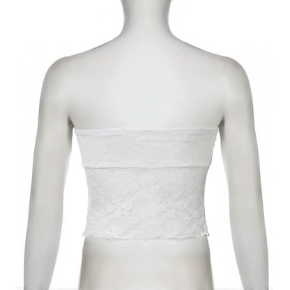 Bowknot lace slit tube top