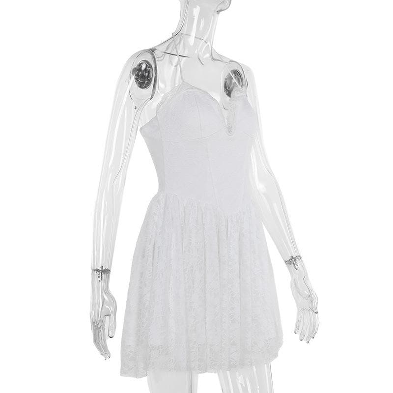 Halter lace up stitch lace backless mini dress