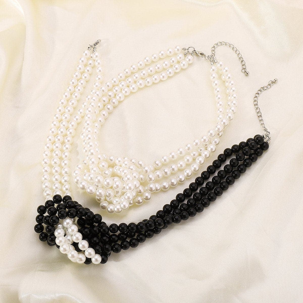 Layered beaded faux pearl necklace