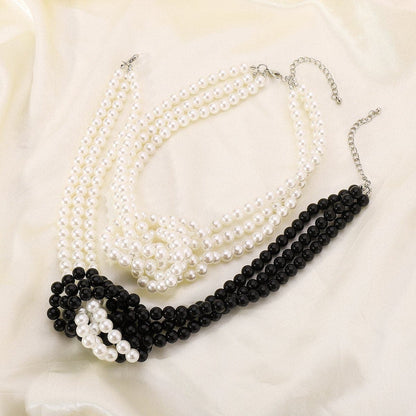 Layered beaded faux pearl necklace