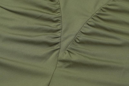 Sleeveless crewneck ruched solid maxi dress