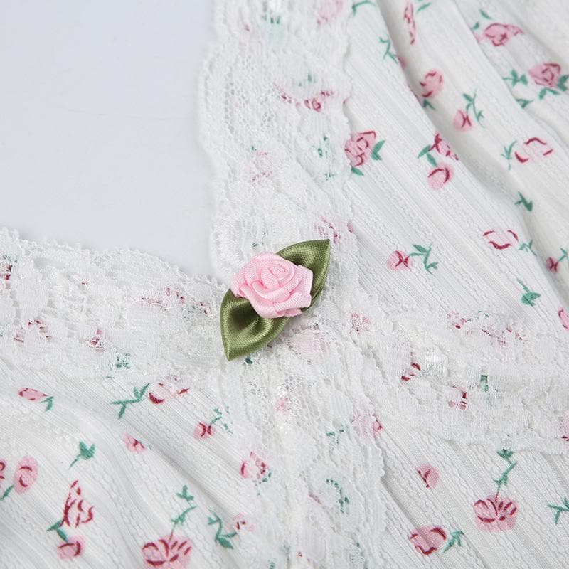 V neck textured flower print cami romper