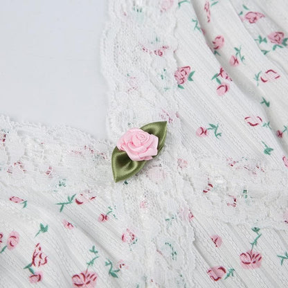 V neck textured flower print cami romper