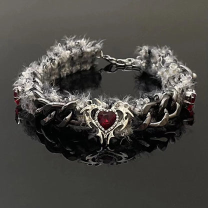 Red heart raw hem choker necklace