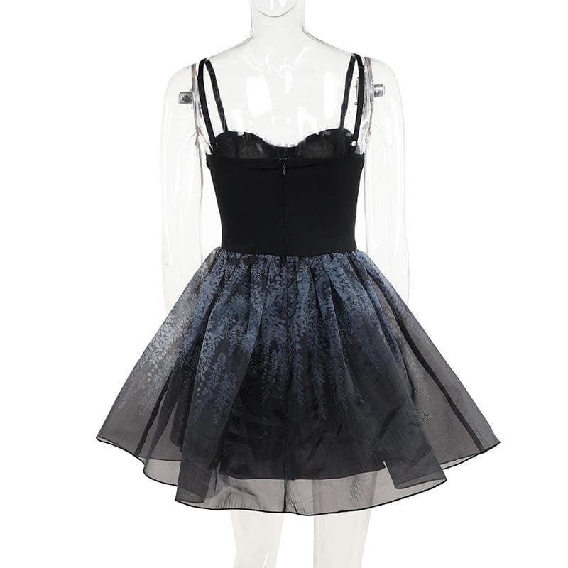 Lace hem sweetheart neck lace up print ruched cami mini dress