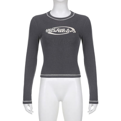 Stitch contrast long sleeve crewneck top