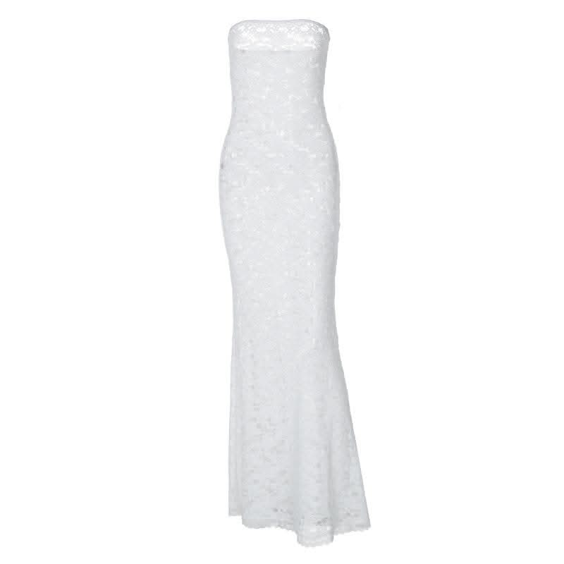 Lace see through solid tube maxi dress-final-sale