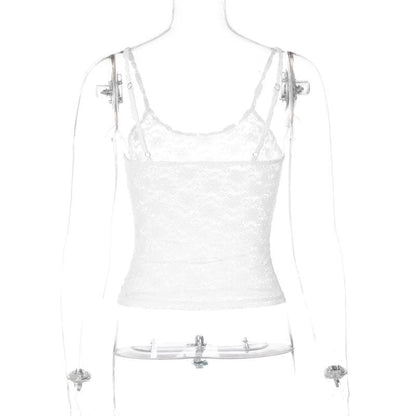 U neck see through lace backless cami top