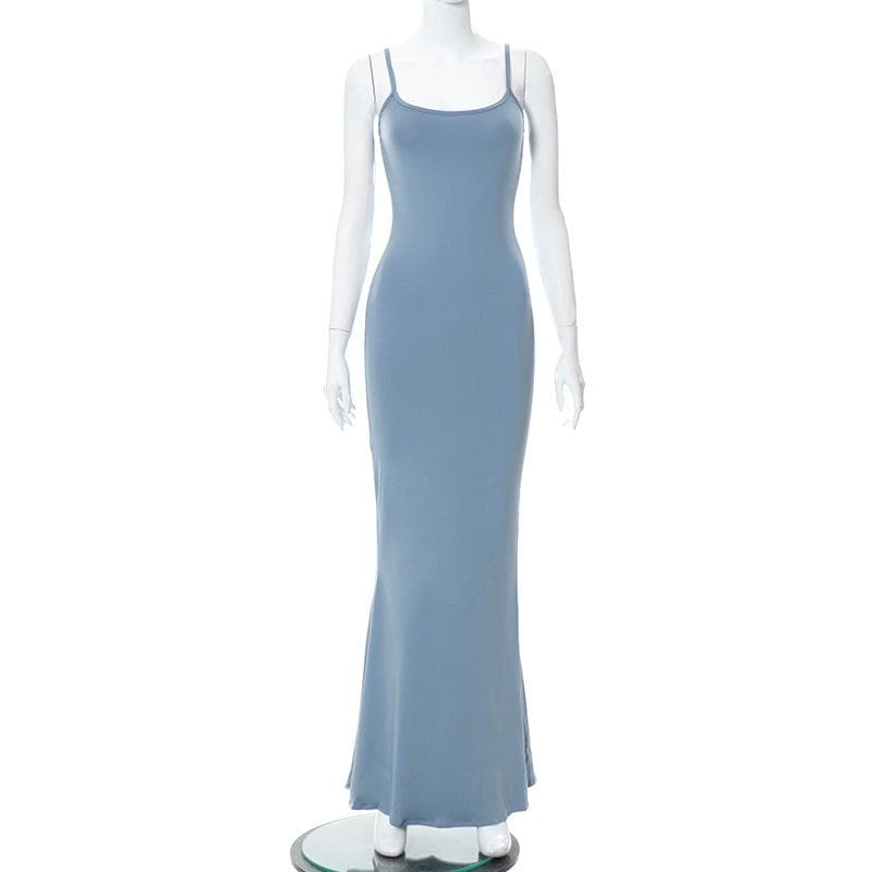Spaghetti Strap Scoop Neck Mermaid Hem Bodycon Maxi Dress