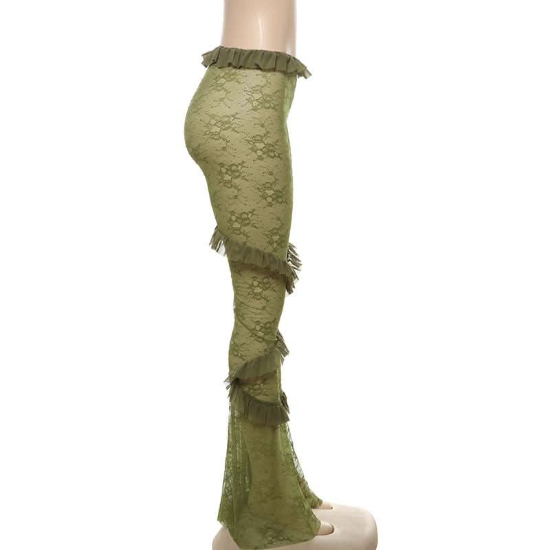 Lace see through ruffle patchwork pant