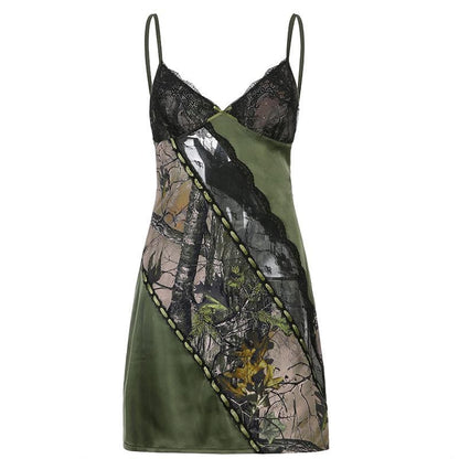 V neck hem lace patchwork A line dress
