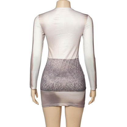 Long sleeve crewneck body print contrast mini dress