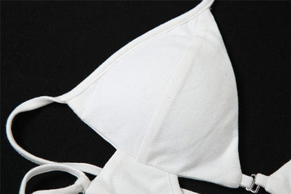 Button hollow out v neck halter backless lace up crop cut out top