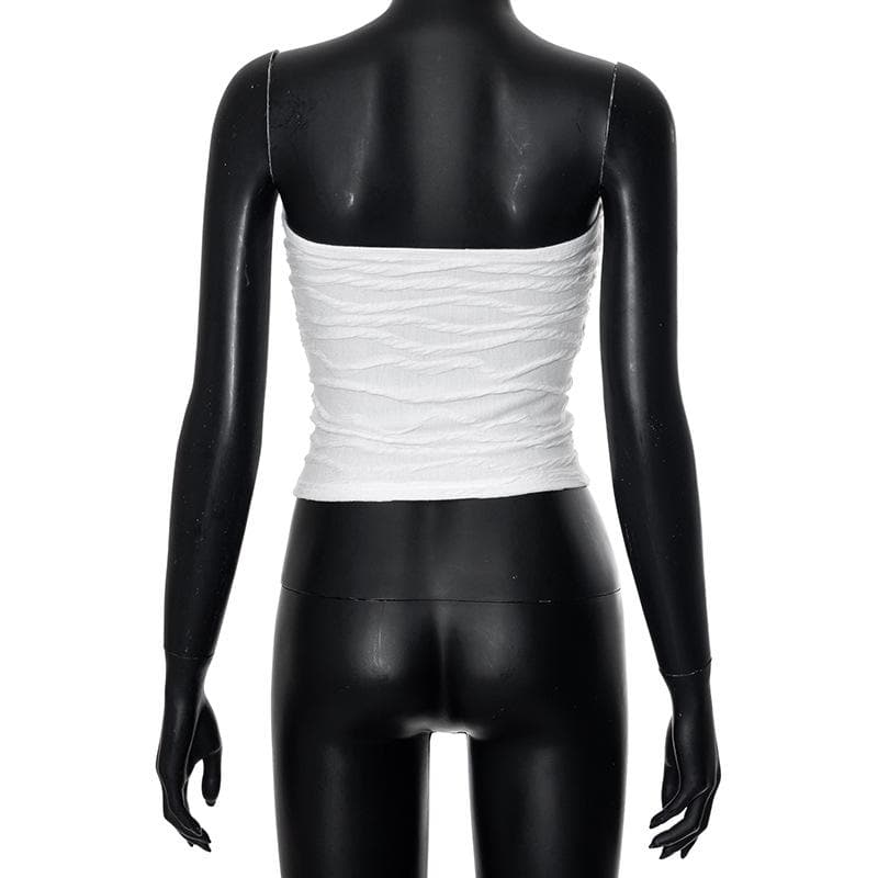 Textured solid backless ruched tube top