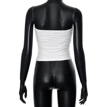 Textured solid backless ruched tube top