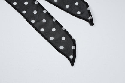 Halter polka dot ruffle knotted top