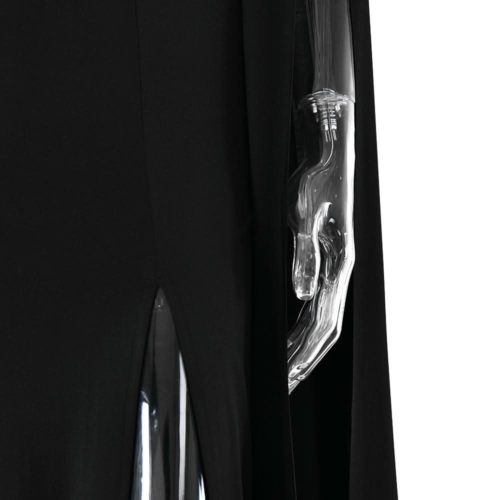 Long sleeve high slit square neck ruched maxi dress