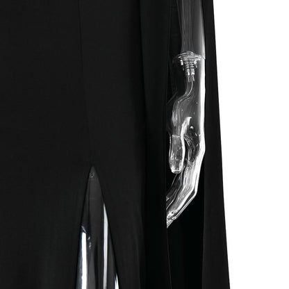 Long sleeve high slit square neck ruched maxi dress