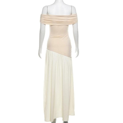 Off shoulder contrast backless maxi dress-final-sale