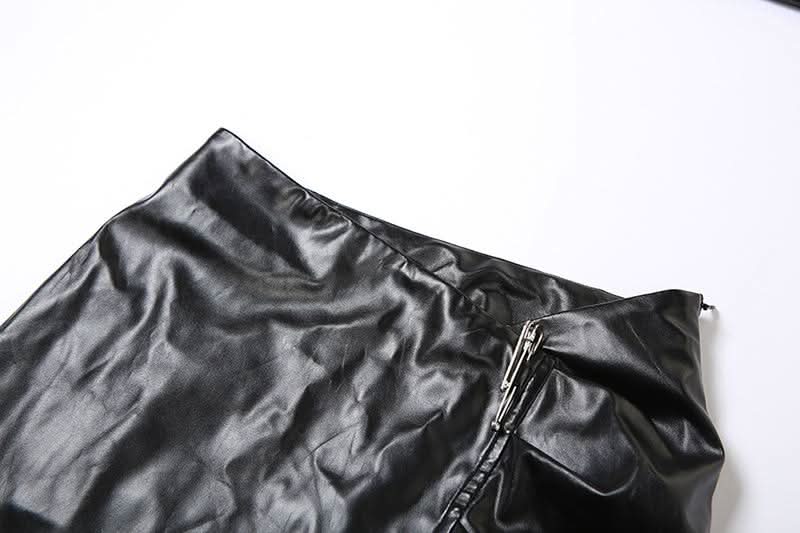 PU leather zip-up tube short pant set