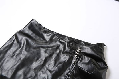 PU leather zip-up tube short pant set