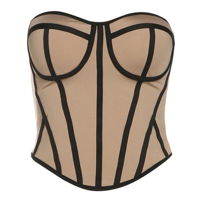 Sweetheart neck bustier backless contrast top