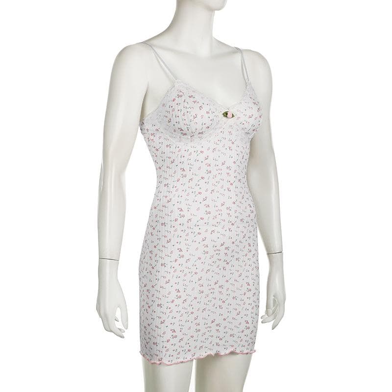 Textured print flower applique ruffle cami mini dress