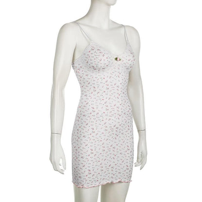 Textured print flower applique ruffle cami mini dress