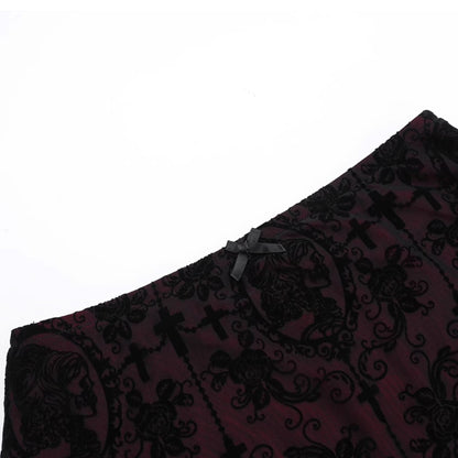 Print mesh bowknot ruffle mini skirt