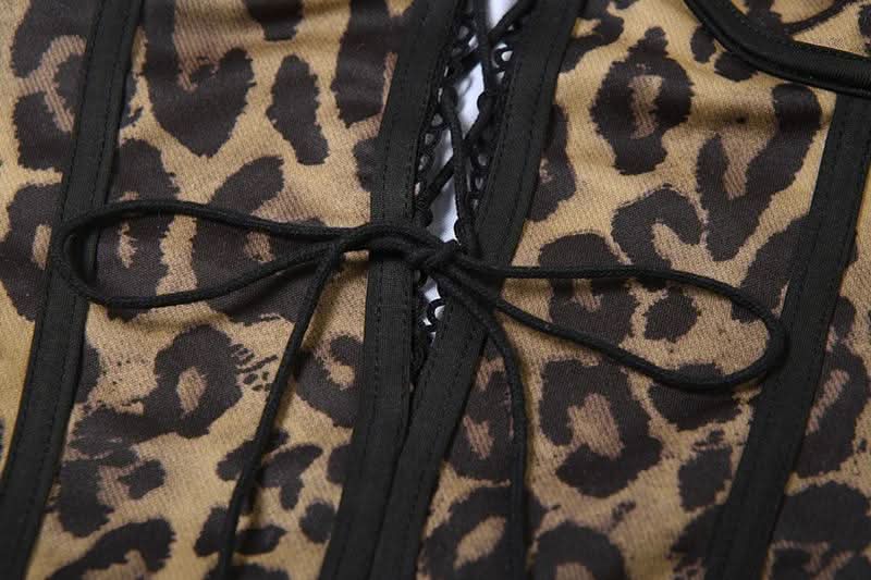 Leopard print mesh lace up cami maxi dress