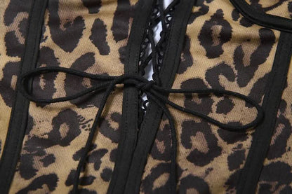 Leopard print mesh lace up cami maxi dress