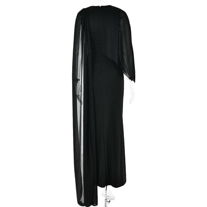 Irregular ruffle chiffon patchwork maxi dress