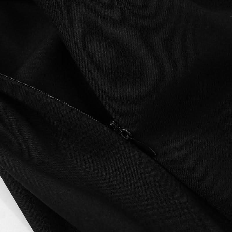 Zip-up long sleeve turnover collar embroidery mini dress