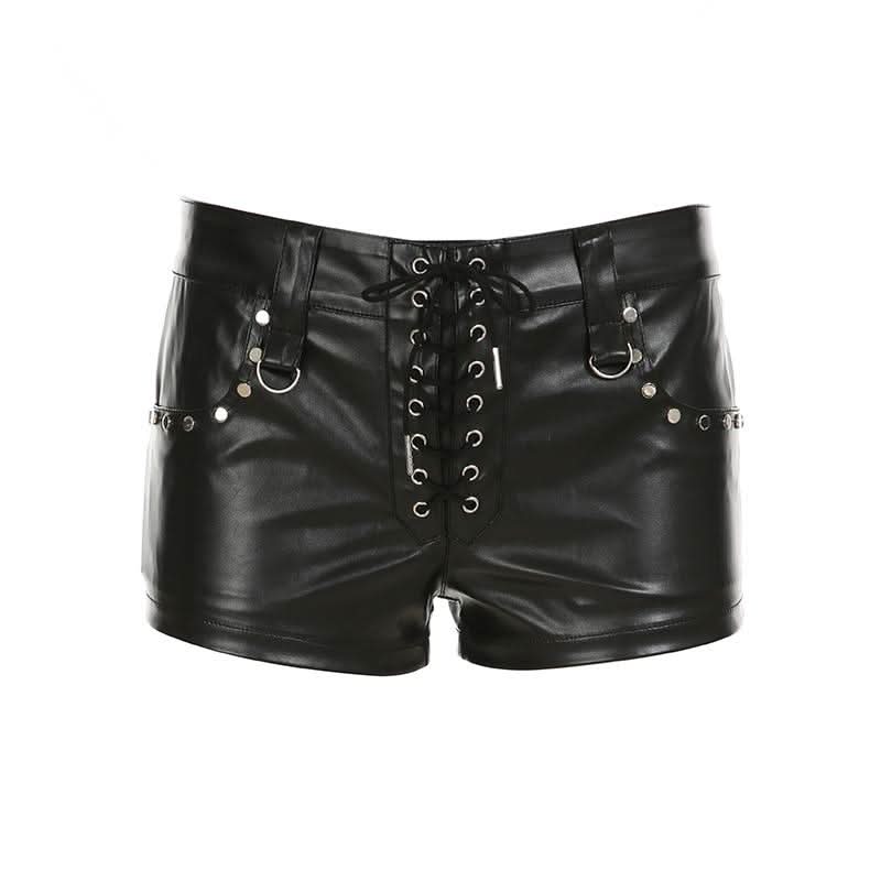 PU leather lace up short pant
