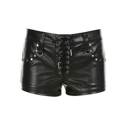 PU leather lace up short pant