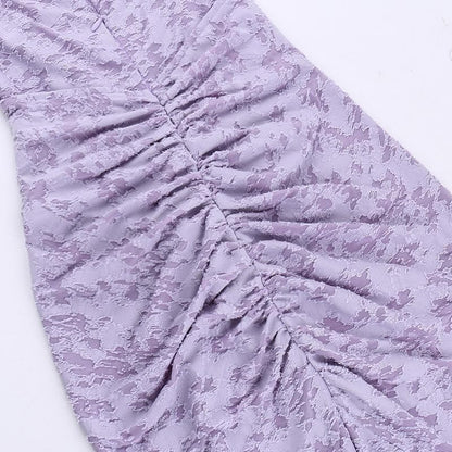 Textured ruched zip-up backless cami midi dress