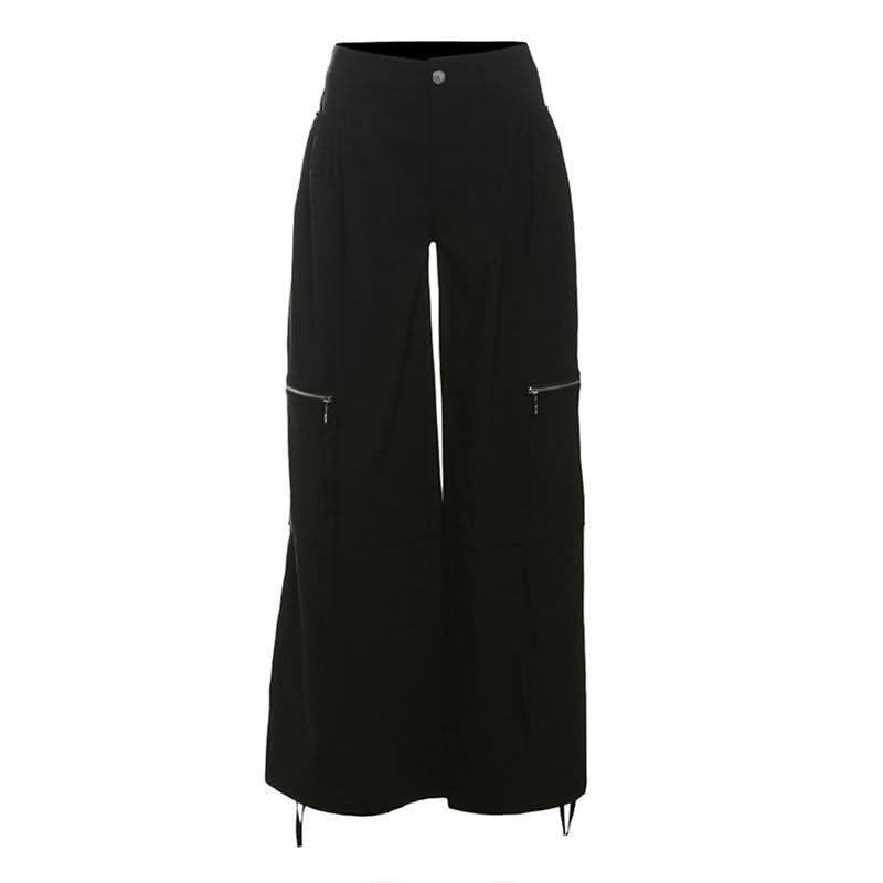 Pocket zip-up button high rise straight leg pant