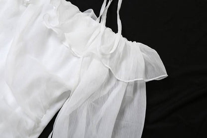 Halter off shoulder chiffon bowknot ruffle mini dress