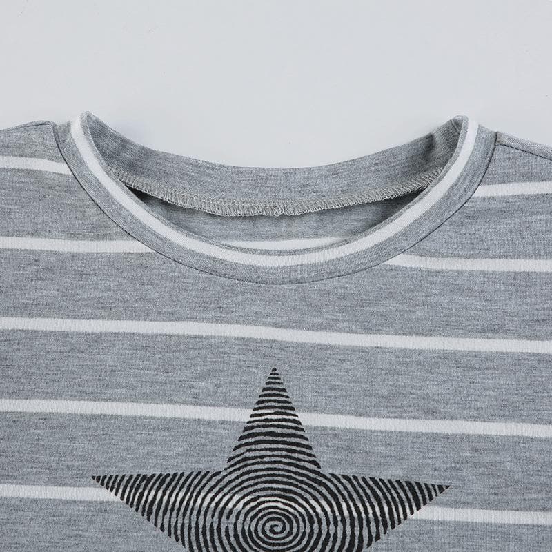 Long sleeve crewneck striped print top