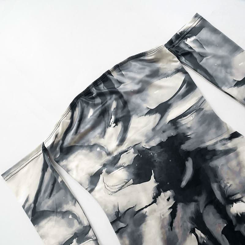 Off shoulder tie dye print long sleeve mini dress