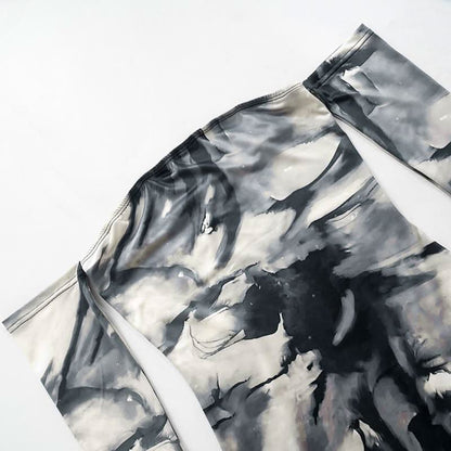 Off shoulder tie dye print long sleeve mini dress