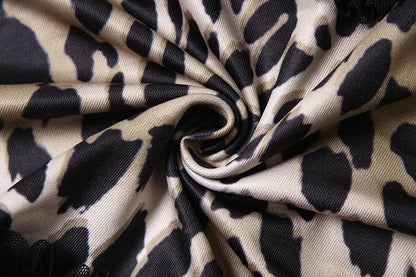 Halter deep v neck leopard print ruffle maxi dress