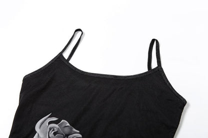 U neck backless rose print mesh cami maxi dress