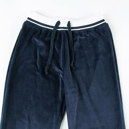 Velvet knitted patchwork self tie low rise pant