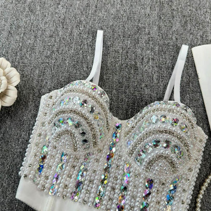 Beaded v neck button backless cami top