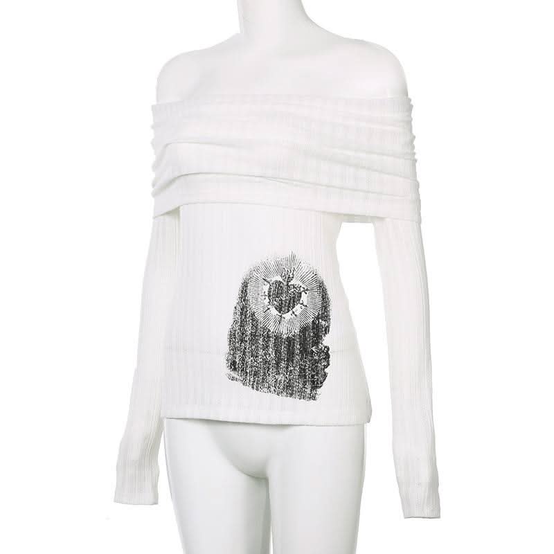 Off shoulder long sleeve ruched abstract top