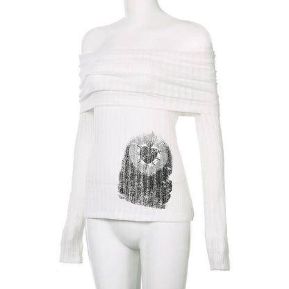Off shoulder long sleeve ruched abstract top