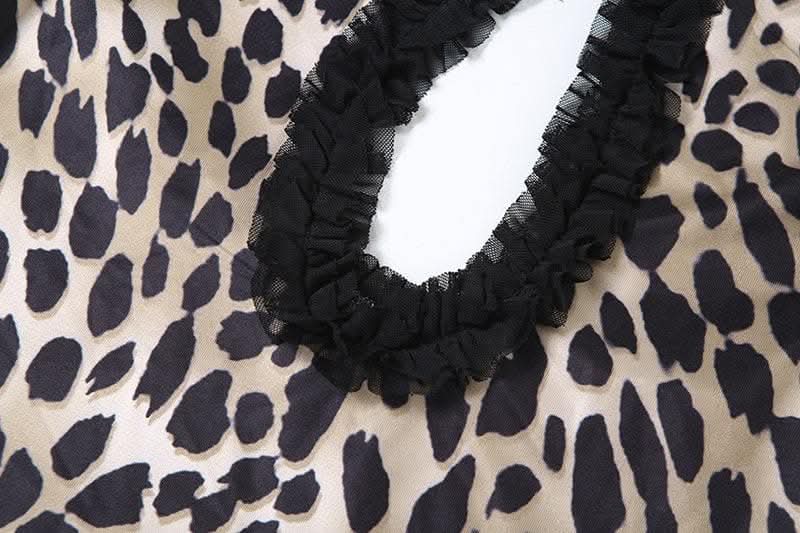 Halter deep v neck leopard print ruffle maxi dress-final-sale