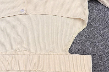 Ribbed long sleeve solid button hollow out crewneck cut out mini dress