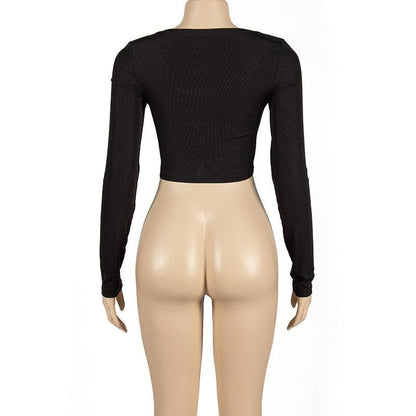 Bustier u neck solid long sleeve crop top
